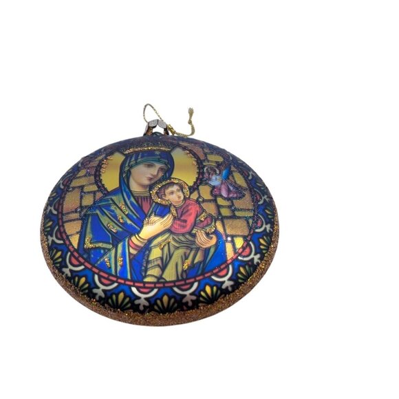 Glass Ornament Featuring Vibrant Madonna & Child Design With Intricate Stained G - Picture 8 of 10